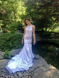 absolutely perfect white 3D rose custom made prom dress