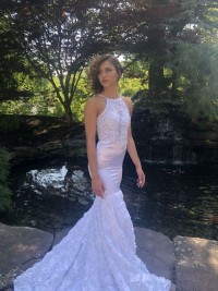white 3D rose custom made prom dress
