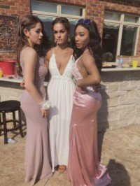 custom tailored rose pink low open back prom dress