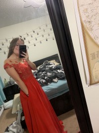 red graduation prom dress with pockets