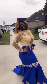 gold and blue custom made two tone dress