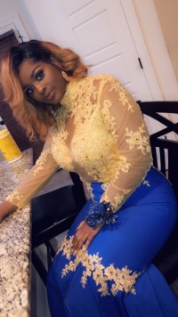 gold and blue dress