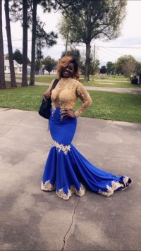 gold and blue two tone prom dress