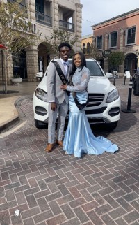 blue lace and satin prom dress 2019