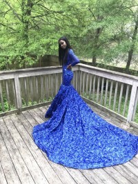 royal blue 3D flowers prom dress 2019