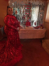 custom made red sequin prom gown