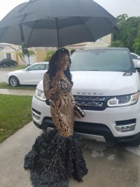 Black Gold Mermaid Prom Dress with Long Leaf Train
