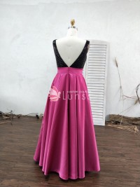 Custom Two tone A line Prom Dress with Pockets and Open Back