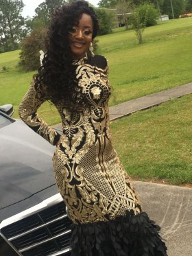 Custom gold black fitted mermaid prom dress