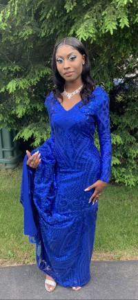 Custom made sparkly royal blue sequin long sleeve mermaid prom dress