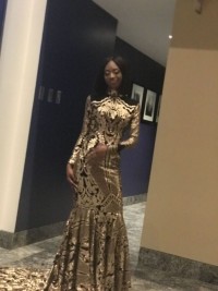 Custom size black gold long sleeve high neck prom dress