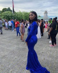 Custom sparkly royal blue sequin mermaid prom dress
