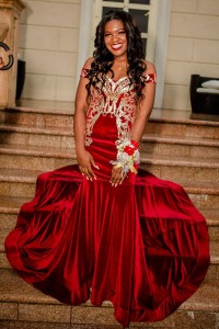 Designer off shoulder burgundy gold prom dress with beautiful ruffled train