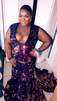 Plus size Sparkly galaxy sequin V neck mermaid prom dress