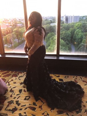 Unique custom plus size prom dress with 3D rose train