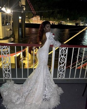 gorgeous sequin and feather 2019 prom dress