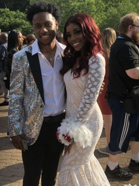 sequin and feather 2019 prom dress