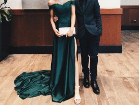 emerald long prom dress