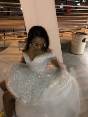 sparkly upside down trianglular shaped custom prom dress