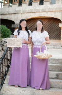 white lace and wisteria chiffon bridesmaid dresses