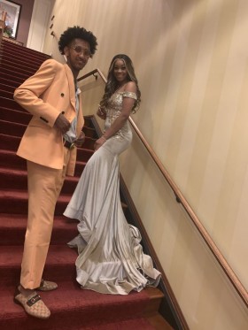 creme velvet prom dress