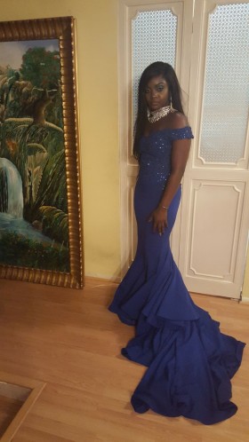 Off the Shoulder Amazing Royal Blue Lace Custom Mermaid Prom Dress