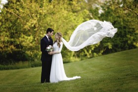 Ivory Sheer Sleeve Lace A line Chiffon Custom Bridal Dress