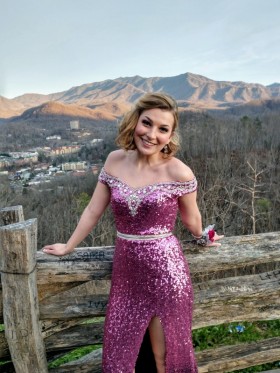 off the shoulder fuchsia ombre sequin dress