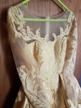 Gold Full Long Sleeves Gorgeous Lace Custom Engagement Dress