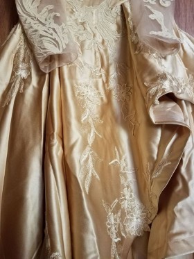 Gold Full Long Sleeves Lace Custom Gorgeous Engagement Dress