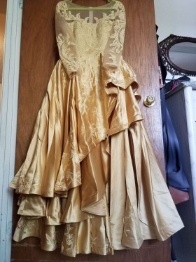 Gold Gorgeous Lace Full Long Sleeves Custom Engagement Dress