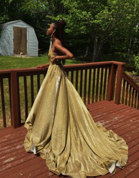 gold glitter A line custom made big prom dress