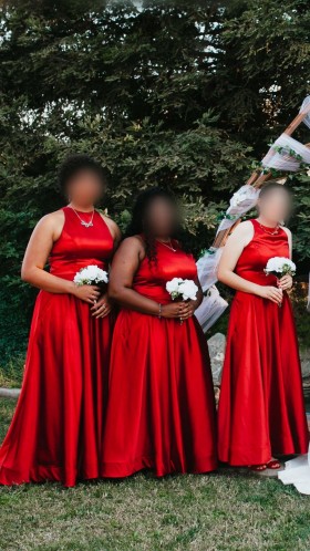 beautiful burgundy satin halter custom bridesmaid dresses