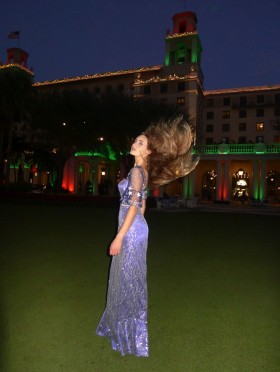 Flutter Sleeves Sparkly Silver Overlaid Blue Floor Length Column Sweet 16 Party Dress