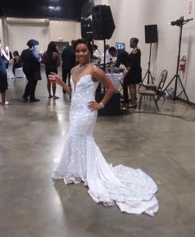 Lunss custom made silver sequin reception dress