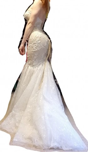 corset lace up ivory beaded lace overlaid trumpet custom luxury wedding dress