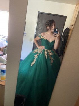 green ball gown wedding dress
