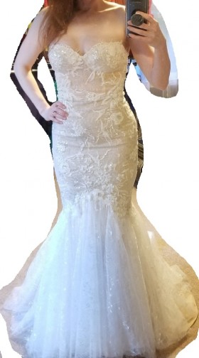 ivory beaded lace overlaid trumpet custom luxury wedding dress