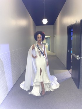 white chiffon cape design for pageant gown