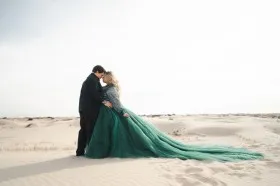emerald green engagement photoshoot dress