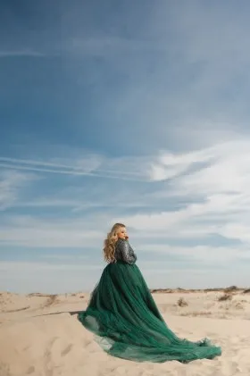emerald tulle engagement photoshoot dress