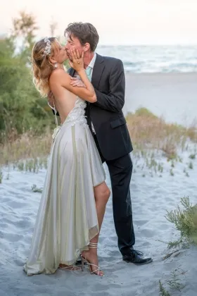 shimmering golden summer wedding dress