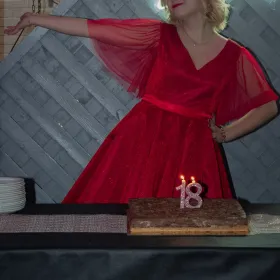 personally tailored red glittery dress