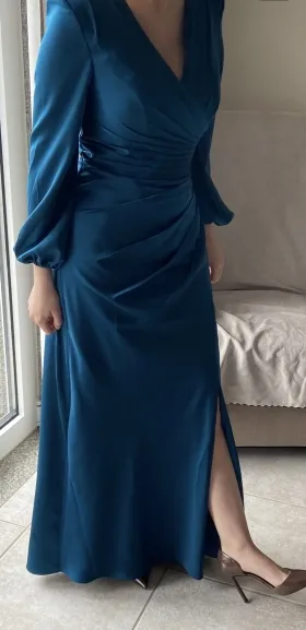 blue satin bridesmaid dress