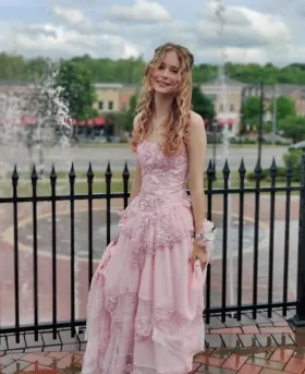 custom made pink lace prom dress 2026