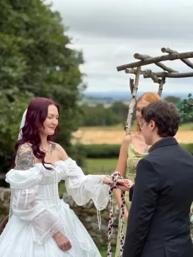 off white taffeta ruffled custom wedding dress