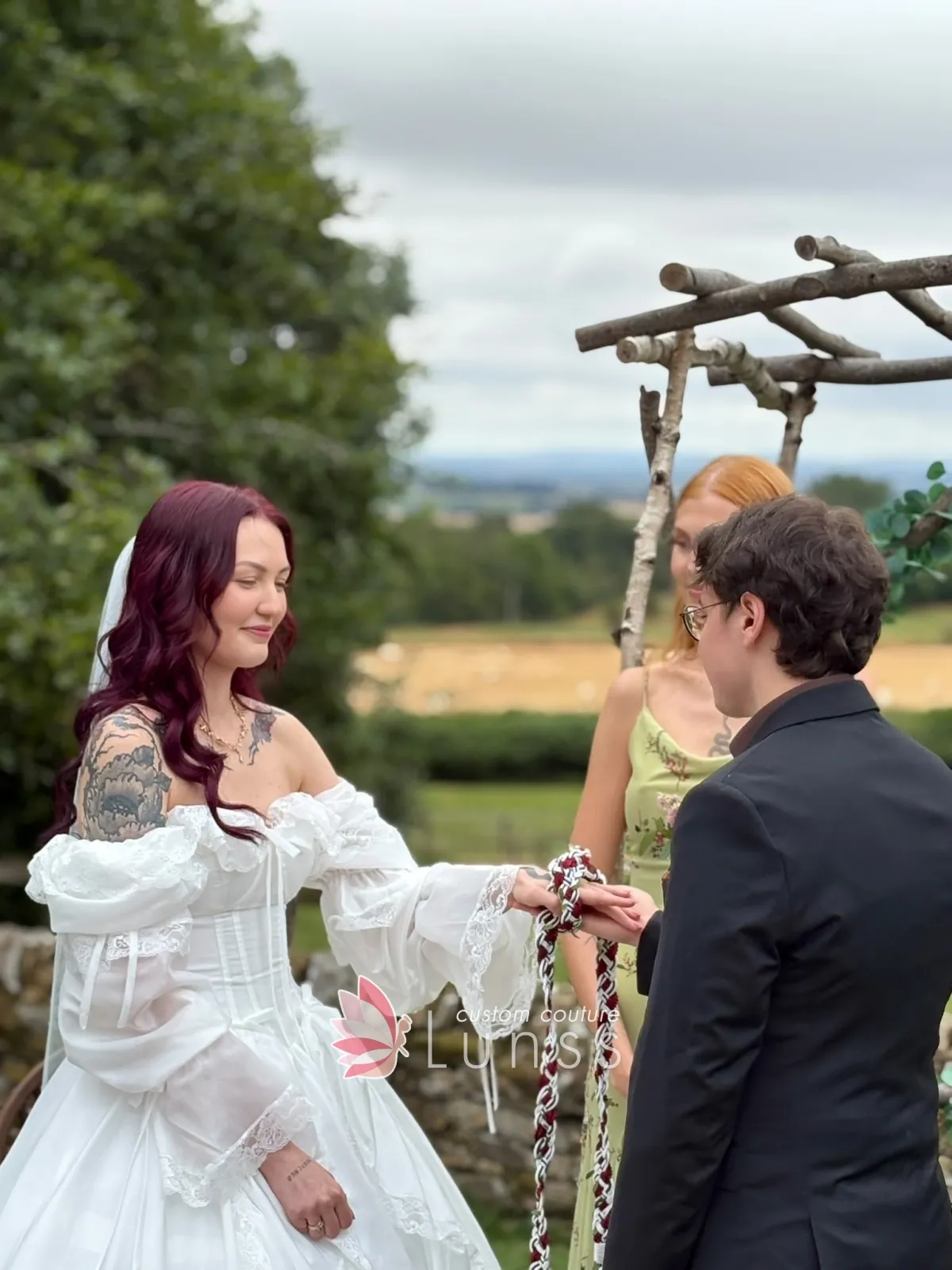 off white taffeta ruffled custom wedding dress
