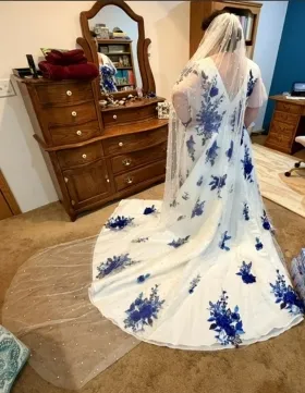 custom blue floral wedding dresss