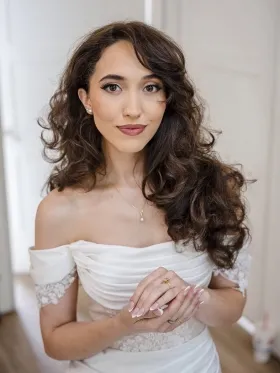 off the shoulder draping wedding dress