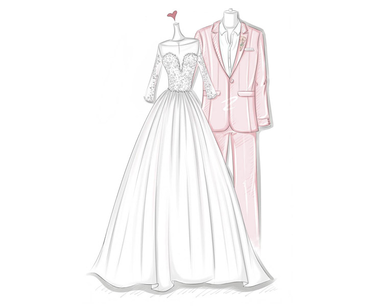 sketch of the couples wedding attire